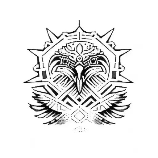 aztec calendar with a family of eagles flying tattoo design idea