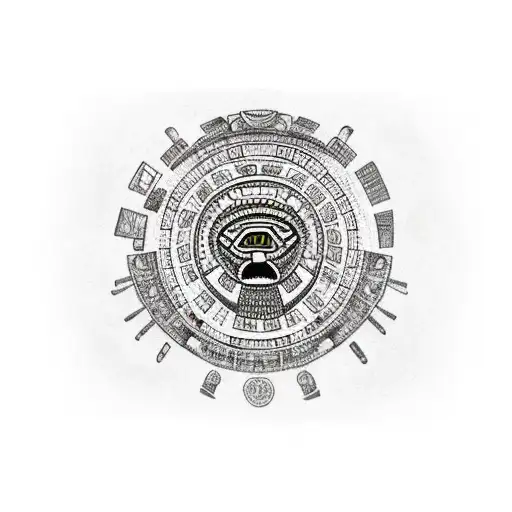 aztec calendar with a family of eagles flying around it tattoo design idea