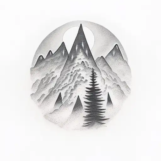 mountain with full moon and sky with clouds tattoo design idea