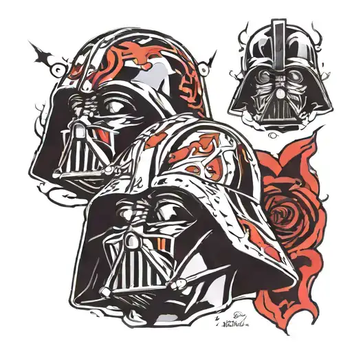 anakin and darth Vader cracked helmet tattoo design idea