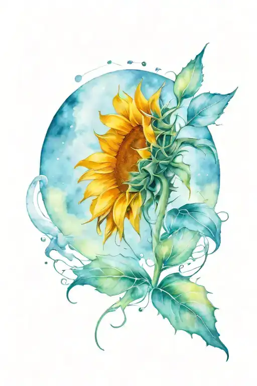 sunflower tattoo and moon shining tattoo design idea