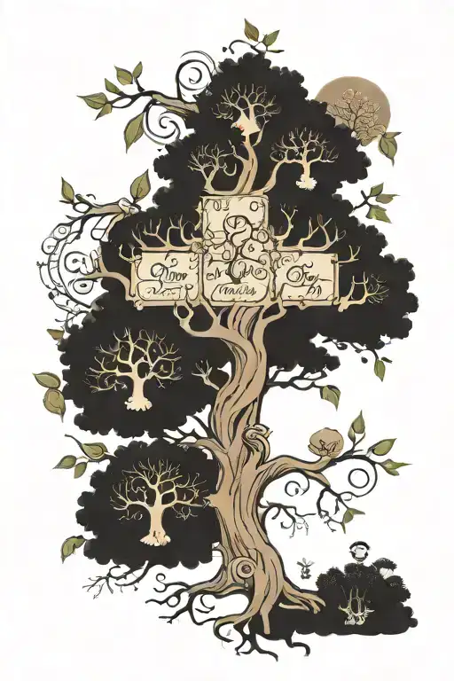 family tree with Hervé and Bazé for the parents and Louane Axelle and Gabriel for the children, the roots in the heart tattoo design idea