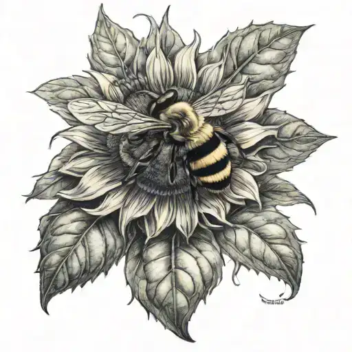 bee and sunflower tattoo design idea