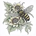 bee and sunflower blooming tattoo design idea