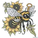 bee and sunflower blooming tattoo design idea