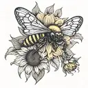 bee and sunflower blooming tattoo design idea
