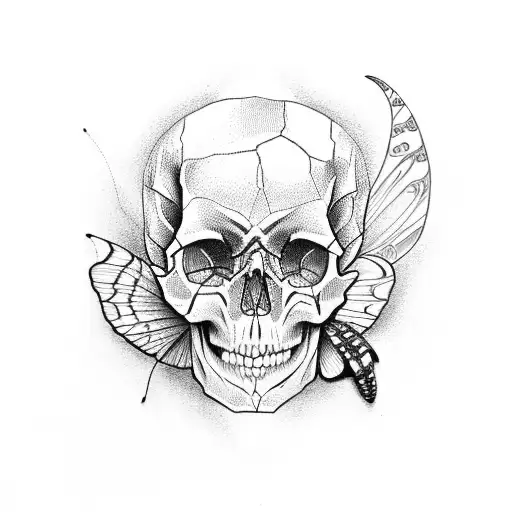 Skull and moth tattoo design idea