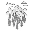 Highway leading up to mountain with truck on highway and 3 crosses on the top of the mountain with the clouds opening up tattoo design idea
