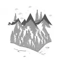 Highway leading up to mountain with truck on highway and 3 crosses on the top of the mountain with the clouds opening up tattoo design idea