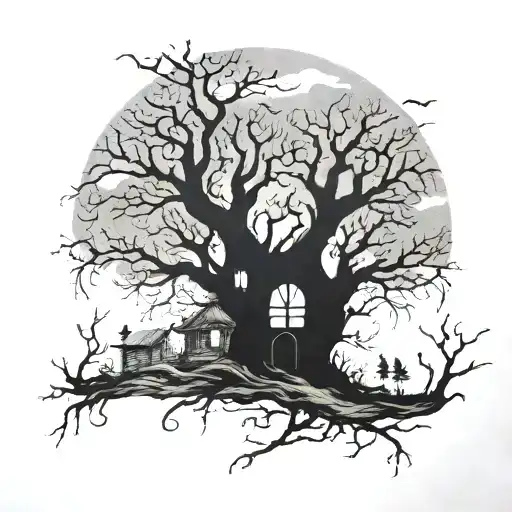 the word Woods in a tim Burton style tattoo design idea