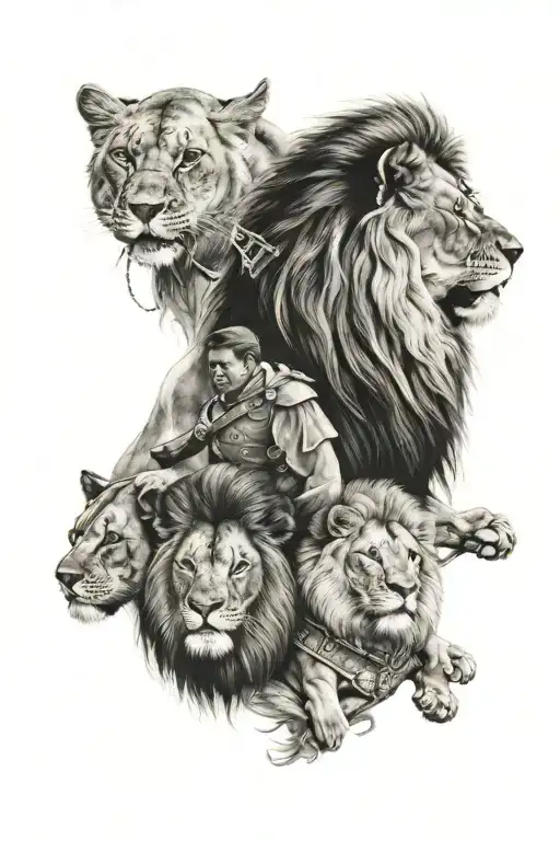 lion,soldier, family tattoo design idea