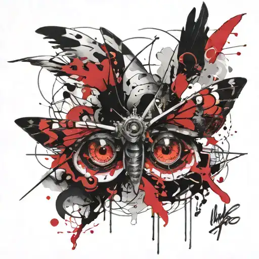 A moth flying towards a funeral pyre in the shape of a womans eyes  tattoo design idea