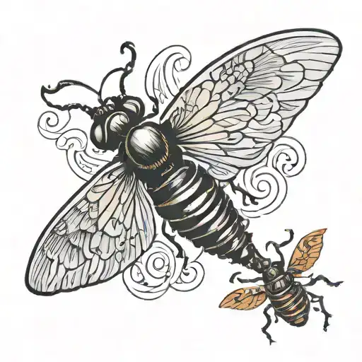 A winged insect flying towards a funeral pyre made from a womans eyes  tattoo design idea