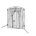 a wooden gate with a wagon wheel in it and horse show latch and a license plate mounted "Back 4T" tattoo design idea