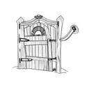 a wooden gate with a wagon wheel in it and horse show latch and a license plate mounted "Back 4T" tattoo design idea