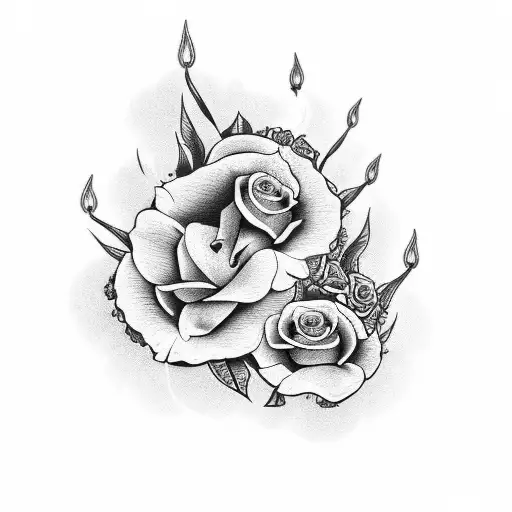 Tres calaveras rodeadas de flores y velas en la espalda tattoo design idea