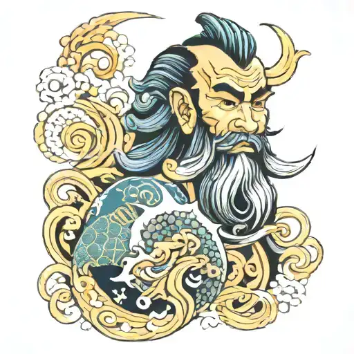 poseidon face tattoo, aquarius tattoo design idea