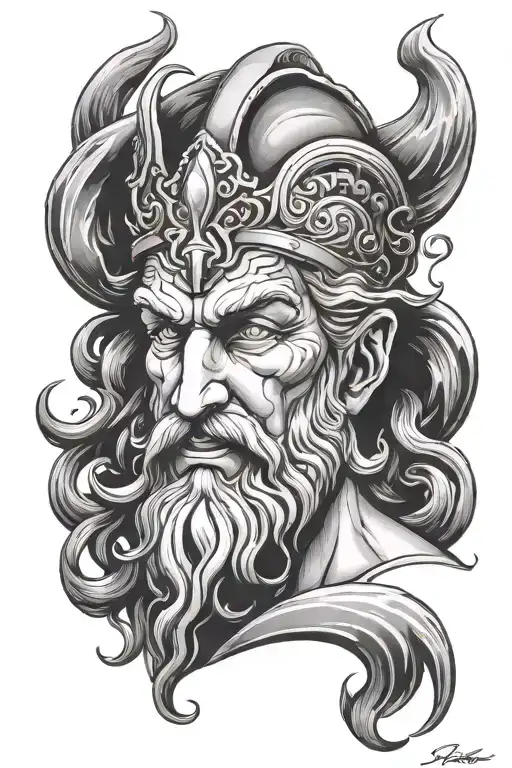 poseidon face tattoo, aquarius tattoo design idea