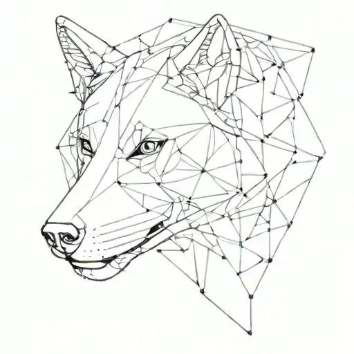 A futuristic cyber wolf with circuit patterns and geometric shapes incorporated into its design tattoo design idea