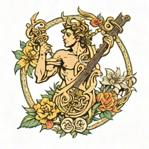 Greek god apollo lyre sun tattoo design idea