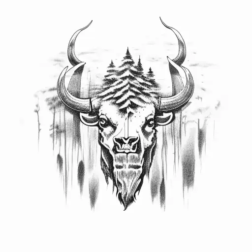 Montana state border with bison skull tattoo design idea