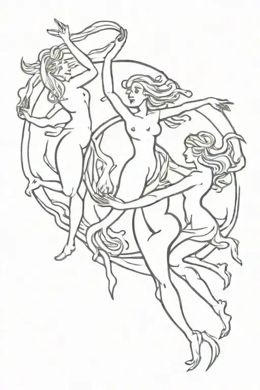 witches dancing around a blazing fire tattoo design idea