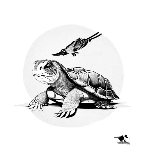 tortoise with Magpie and Bullfrog tattoo design idea