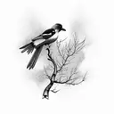 magpie bird with Aspen tree leaf tattoo design idea
