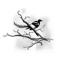 magpie bird with Aspen tree leaf tattoo design idea