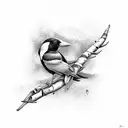 magpie bird with Aspen tree leaf tattoo design idea