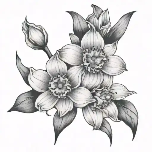 Violet flower, Daffodil flower, Daisy flower, black and grey tattoo  tattoo design idea