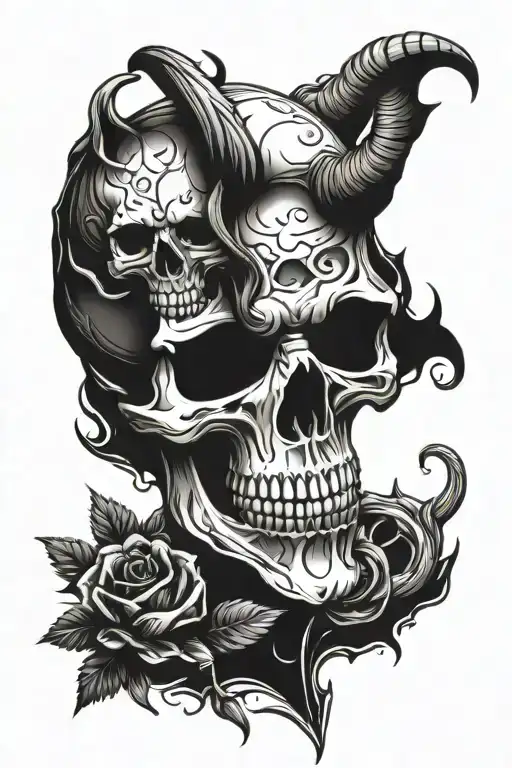 skull and devil tattoo design idea