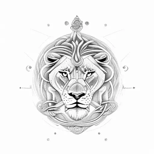 Sailing yacht with full sale. Perspective from behind. Waves with a lion's face in it. Make it a celtic design.  tattoo design idea