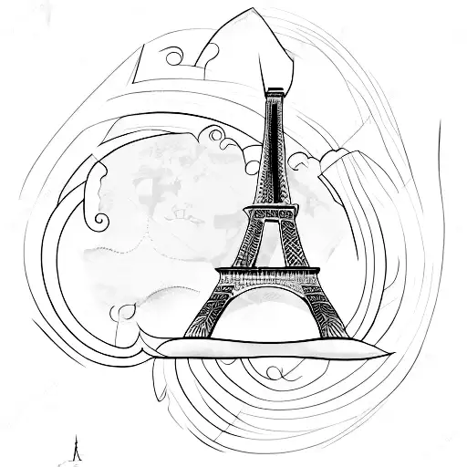 voyage, tour eiffel, feuille érable  tattoo design idea