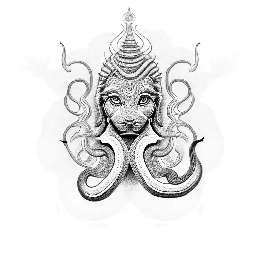 A dotwork tattoo of Shiva's snake coiled around his neck tattoo design idea