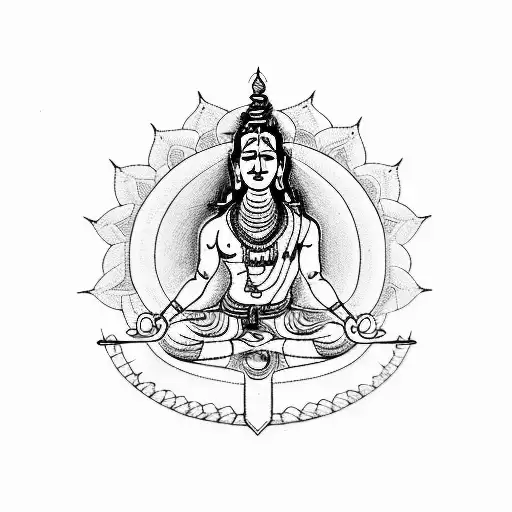 A sketch of Shiva meditating on Mount Kailash tattoo design idea