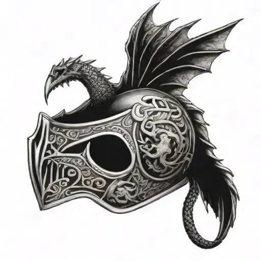 sparta helmet and a dragon flying tattoo design idea