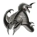 sparta helmet and a dragon flying tattoo design idea