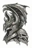 sparta helmet and a dragon flying tattoo design idea