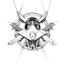 air force mask and fighter jet flying upwards tattoo design idea