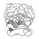 A simple outline of a mountain range with a winding bike path running through it, representing a passion for biking and exploring the outdoors tattoo design idea