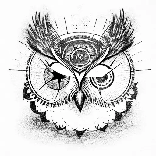 owl with a compass tattoo design idea