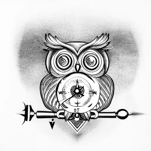 owl with a compass tattoo design idea