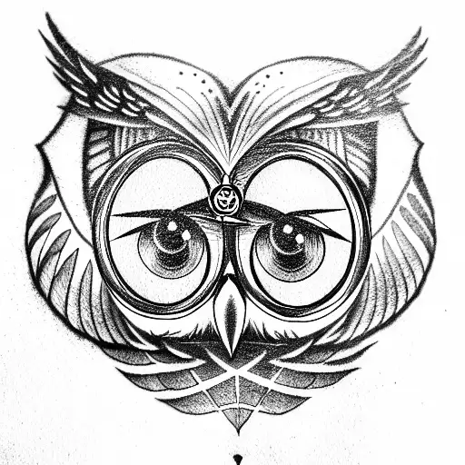 owl with a compass tattoo design idea