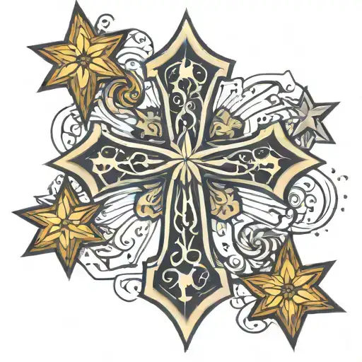 Cross with three stars above it tattoo design idea