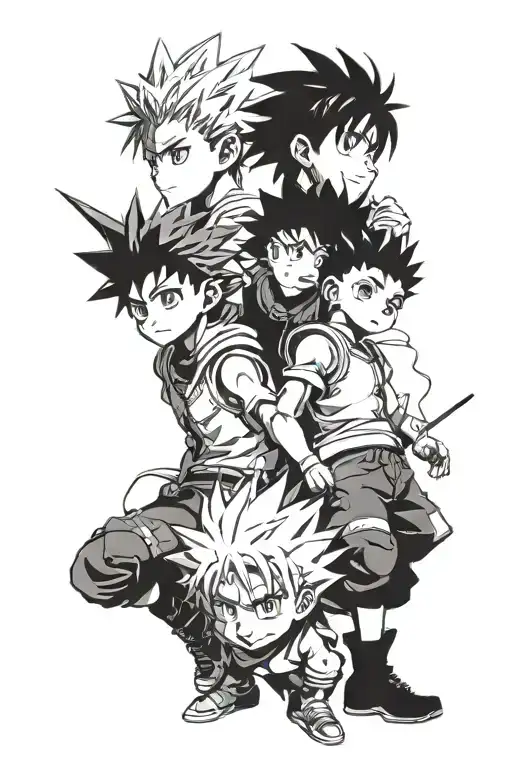 Tattoo with the following elements as a base: Killua from the anime Hunter x Hunter, Shisui from the anime Na tattoo design idea