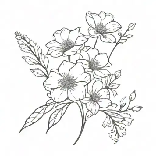 bouquet of February October and December birth flower tattoo design idea