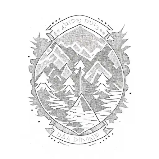 A Dungeons and Daddies themed tattoo featuring a group of adventurers hiking through a misty forest tattoo design idea