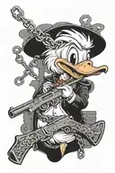 i want donald the duck but gangster he has to wear a chain and he holds a gun tattoo design idea