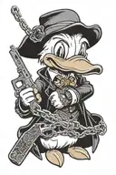 i want donald the duck but gangster he has to wear a chain and he holds a gun tattoo design idea